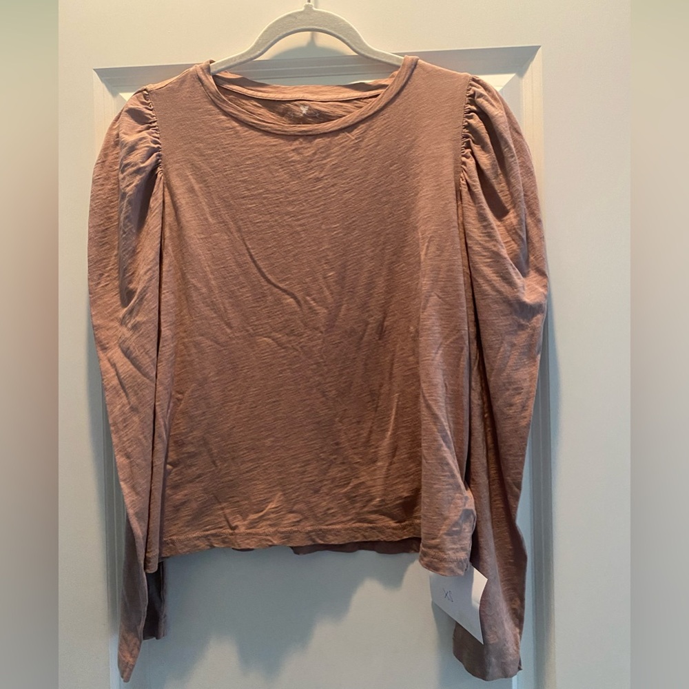 Velvet long sleeve puff sleeve shirt - putty/pale rose color - size XS